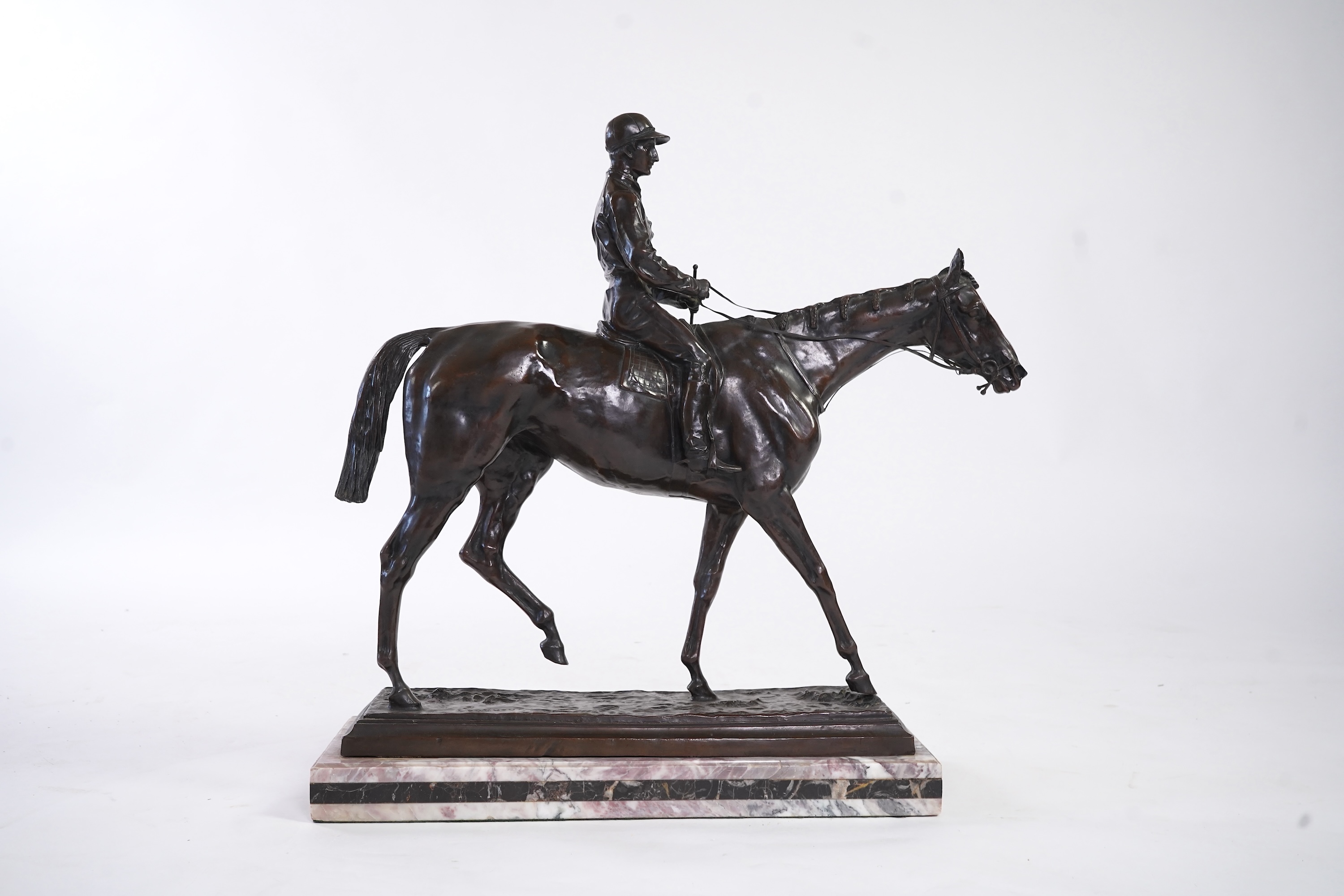 A large bronze equestrian group of a racehorse and jockey, late cast after Isidore Jules Bonheur